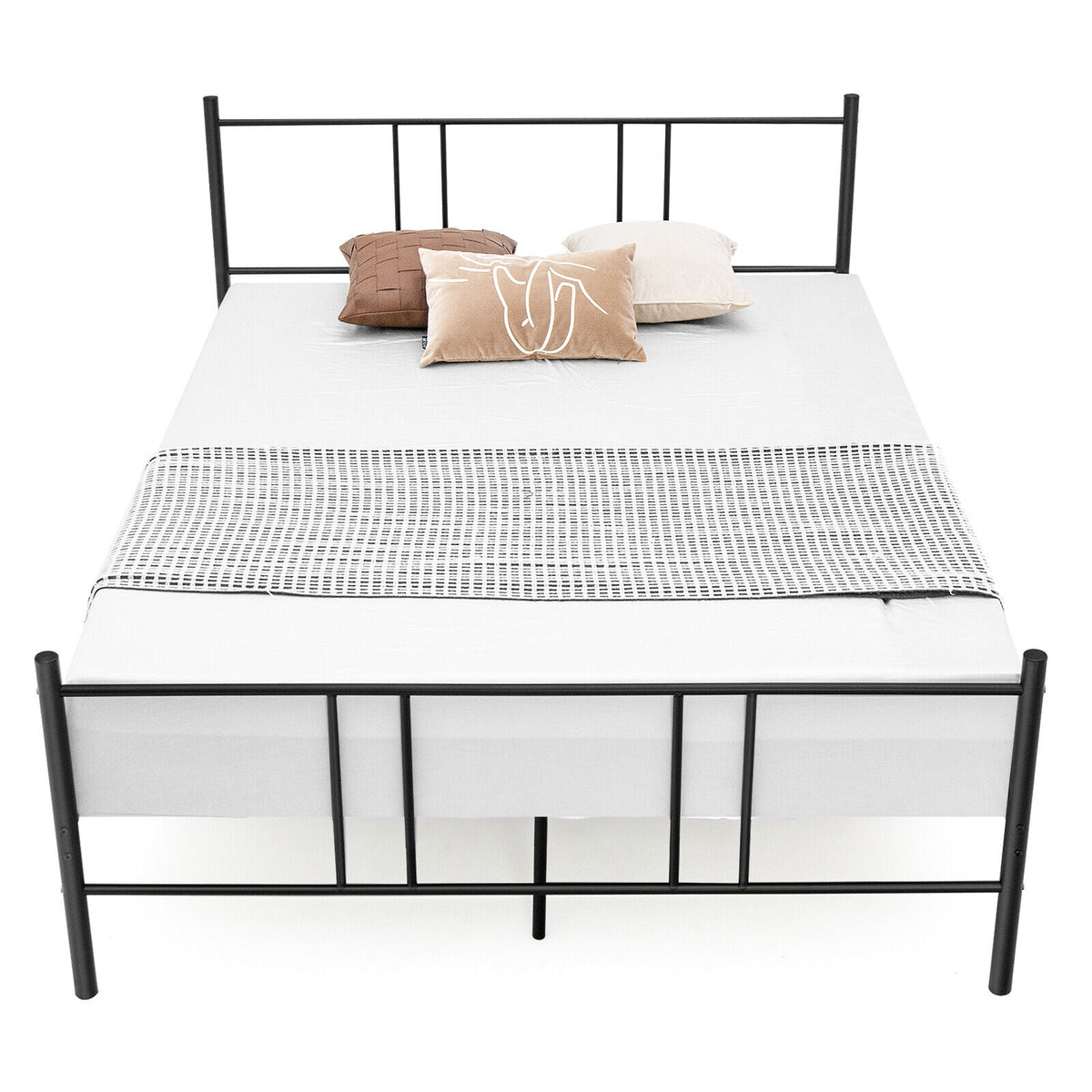 Full/Queen Size Platform Bed Frame with High Headboard-Queen Size-Simple Bed Frame-DECOROLALA