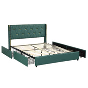 Full/Queen Size Upholstered Bed Frame with 4 Drawers-Green-Full Size-Simple Bed Frame-DECOROLALA