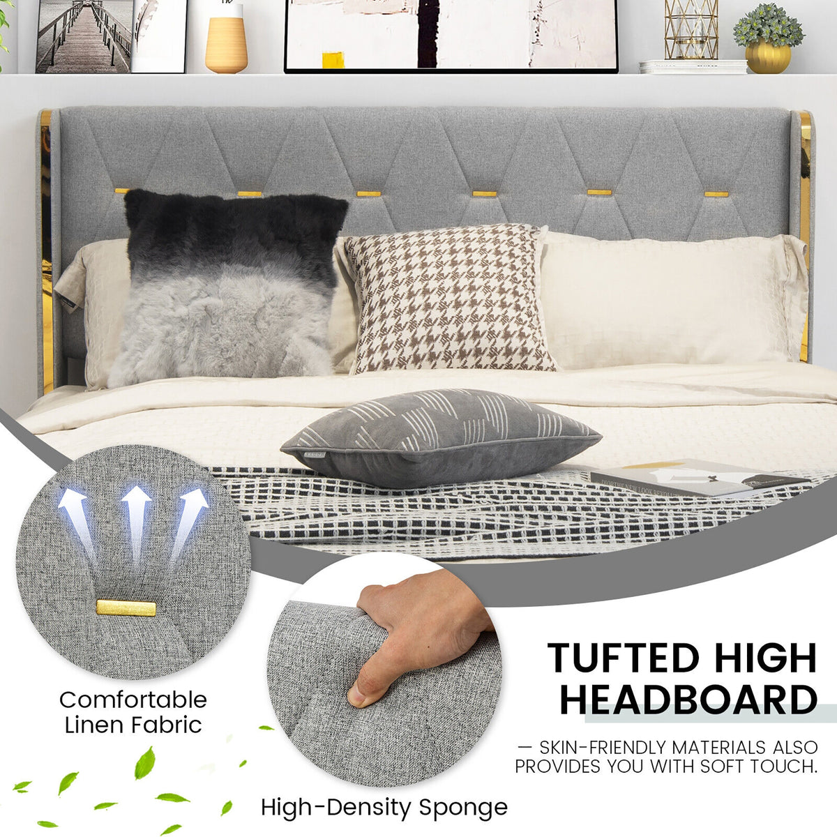 Full/Queen Size Upholstered Bed Frame with 4 Drawers-Green-Queen Size-Simple Bed Frame-DECOROLALA