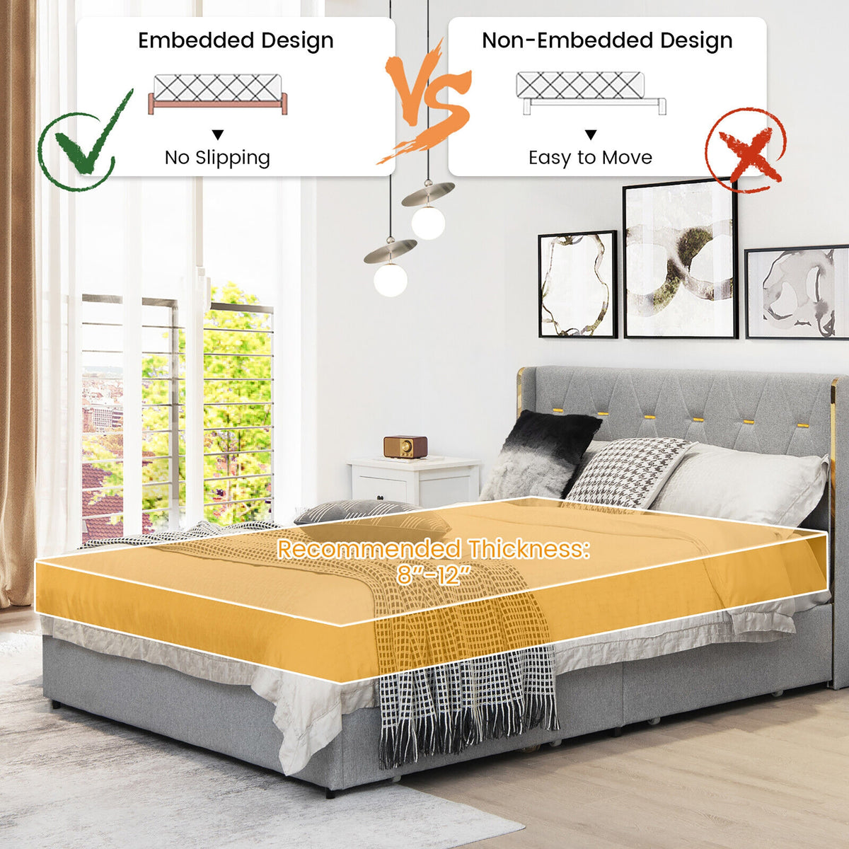 Full/Queen Size Upholstered Bed Frame with 4 Drawers-Green-Queen Size-Simple Bed Frame-DECOROLALA