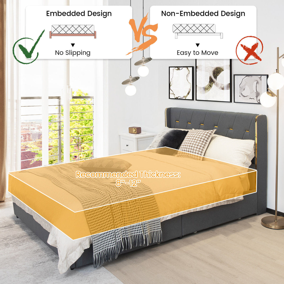 Full/Queen Size Upholstered Bed Frame with 4 Storage Drawers-Queen Size-Simple Bed Frame-DECOROLALA