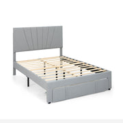 Full/Queen Size Upholstered Bed Frame with Drawer and Adjustable Headboard-Full Size-Simple Bed Frame-DECOROLALA