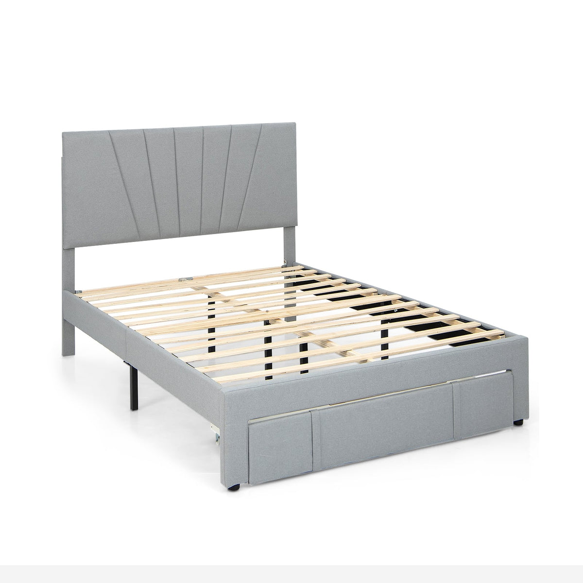 Full/Queen Size Upholstered Bed Frame with Drawer and Adjustable Headboard-Full Size-Simple Bed Frame-DECOROLALA