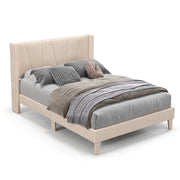 Full/Queen Size Upholstered Bed Frame with Geometric Wingback Headboard-Full Size-Simple Bed Frame-DECOROLALA
