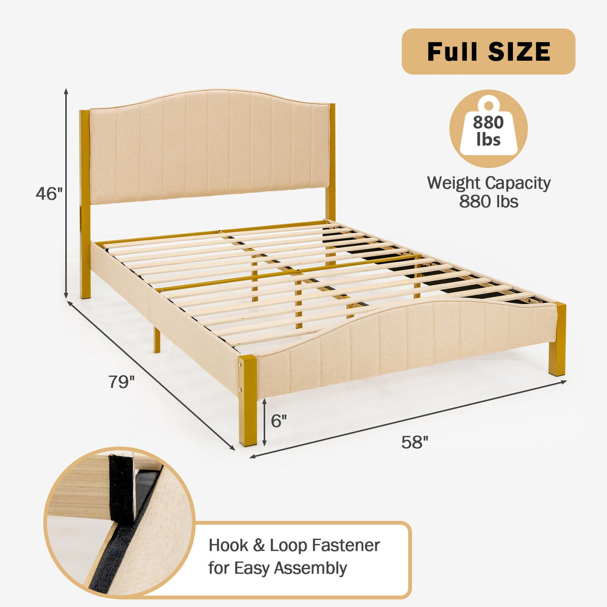 Full/Queen Size Upholstered Bed Frame with Quilted Headboard-Full Size-Simple Bed Frame-DECOROLALA
