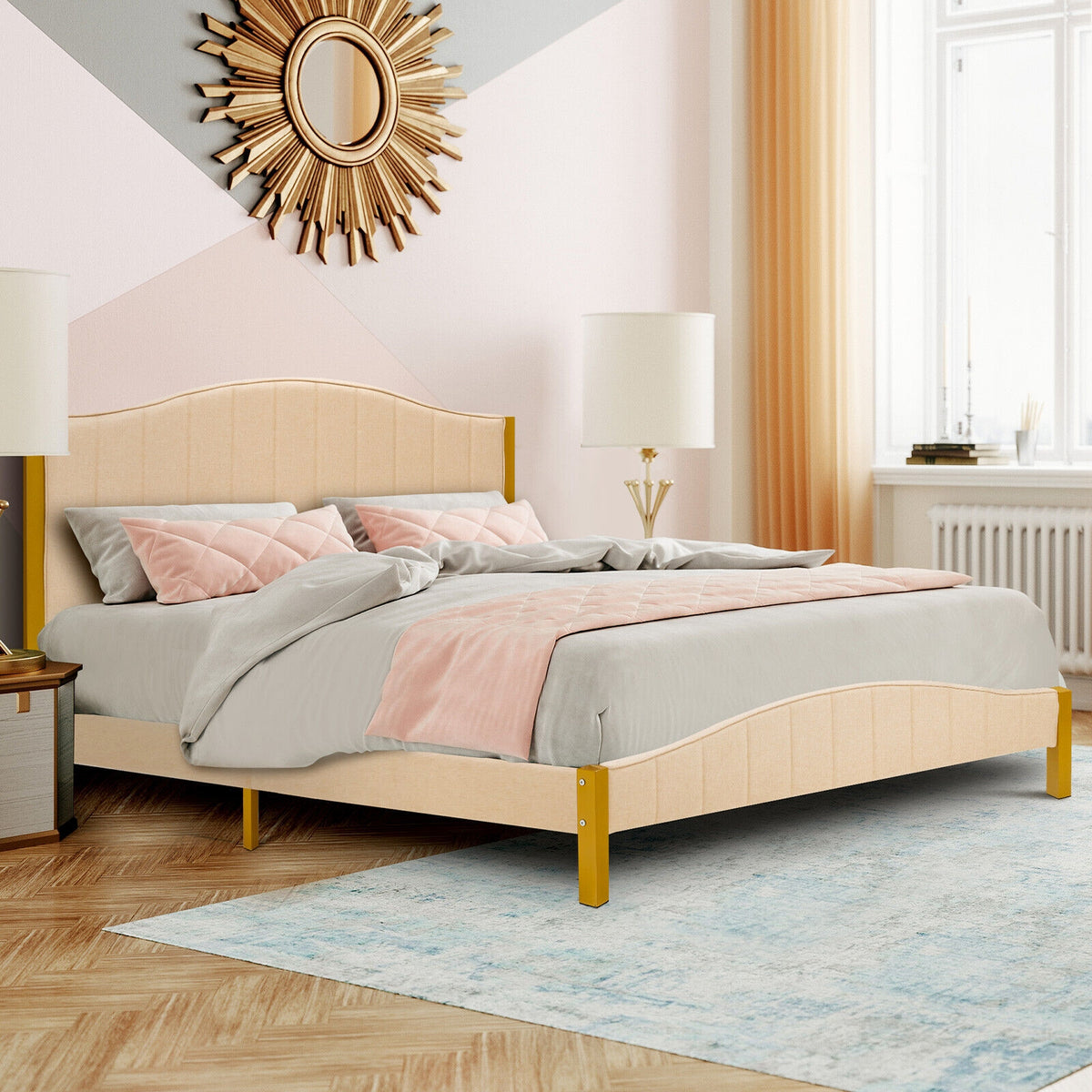 Full/Queen Size Upholstered Bed Frame with Quilted Headboard-Full Size-Simple Bed Frame-DECOROLALA