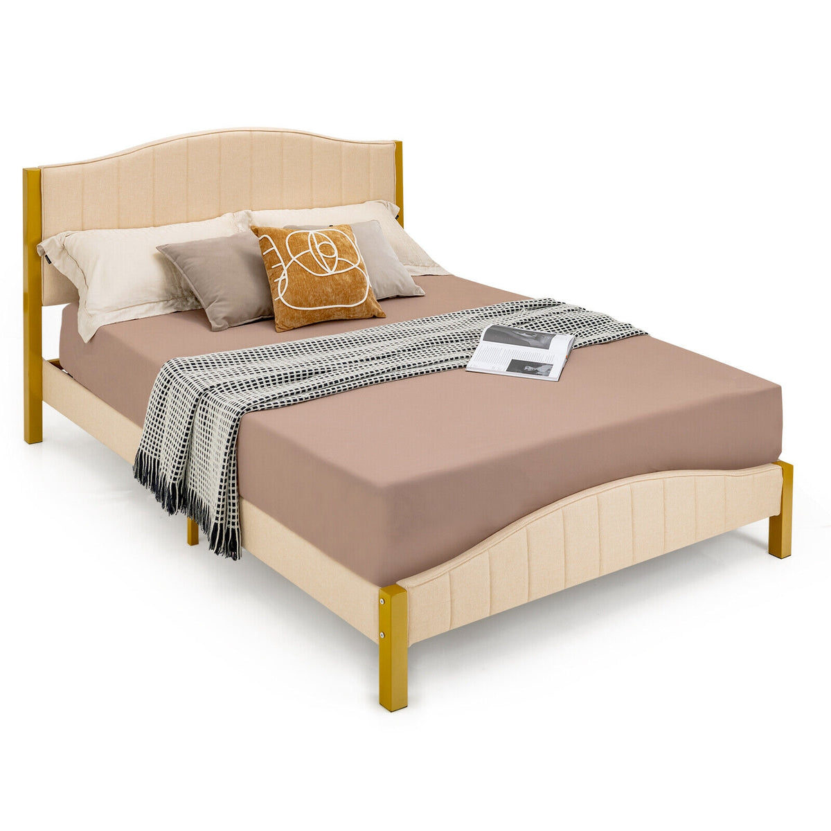 Full/Queen Size Upholstered Bed Frame with Quilted Headboard-Full Size-Simple Bed Frame-DECOROLALA