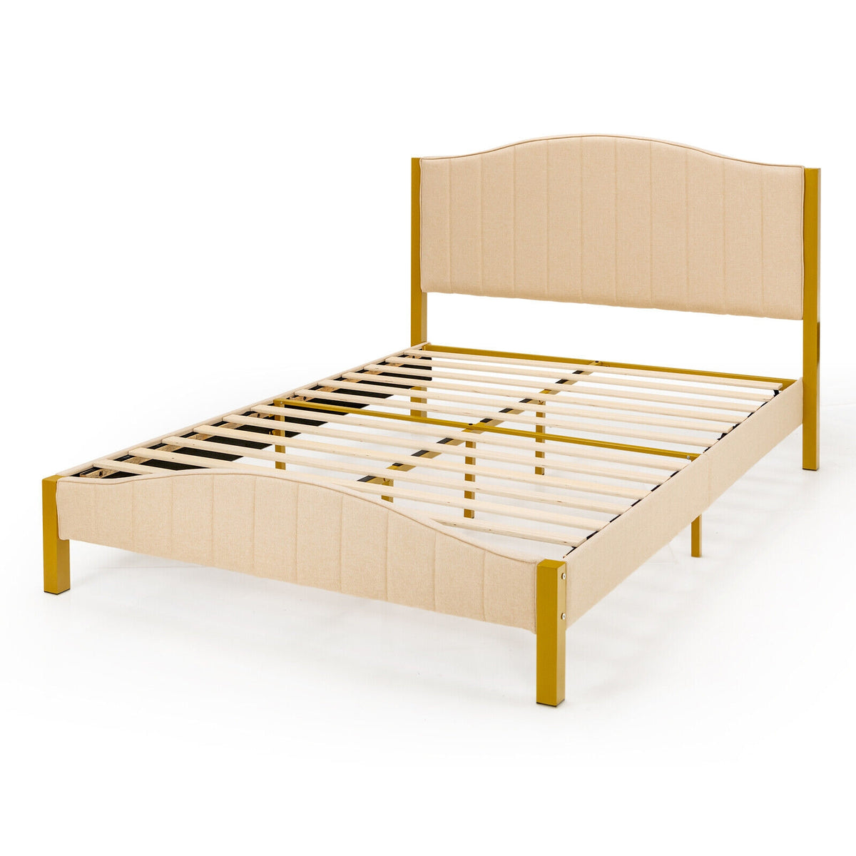 Full/Queen Size Upholstered Bed Frame with Quilted Headboard-Full Size-Simple Bed Frame-DECOROLALA