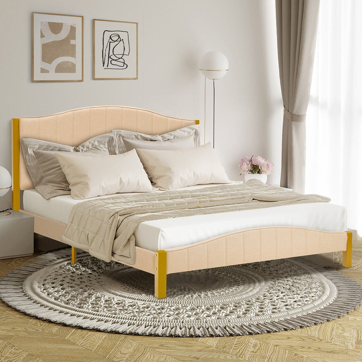 Full/Queen Size Upholstered Bed Frame with Quilted Headboard-Queen Size-Simple Bed Frame-DECOROLALA