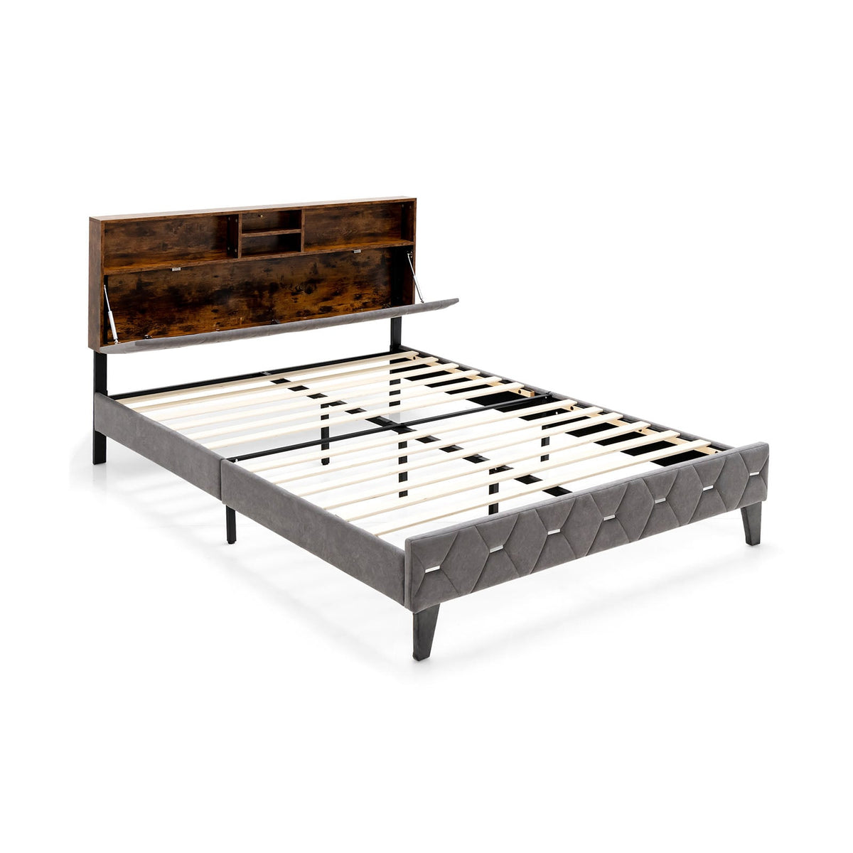 Full/Queen Size Upholstered Bed Frame with Storage Headboard-Full Size-Simple Bed Frame-DECOROLALA