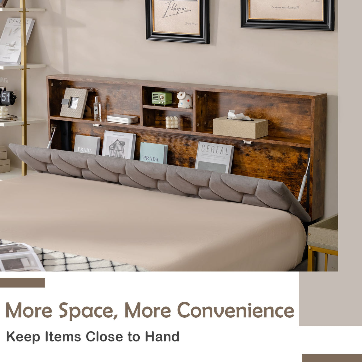 Full/Queen Size Upholstered Bed Frame with Storage Headboard-Queen Size-Simple Bed Frame-DECOROLALA