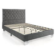 Full/Queen Size Upholstered Bed Frame with Velvet Headboard-Full Size-Simple Bed Frame-DECOROLALA
