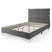 Full/Queen Size Upholstered Bed Frame with Velvet Headboard-Queen Size-Simple Bed Frame-DECOROLALA