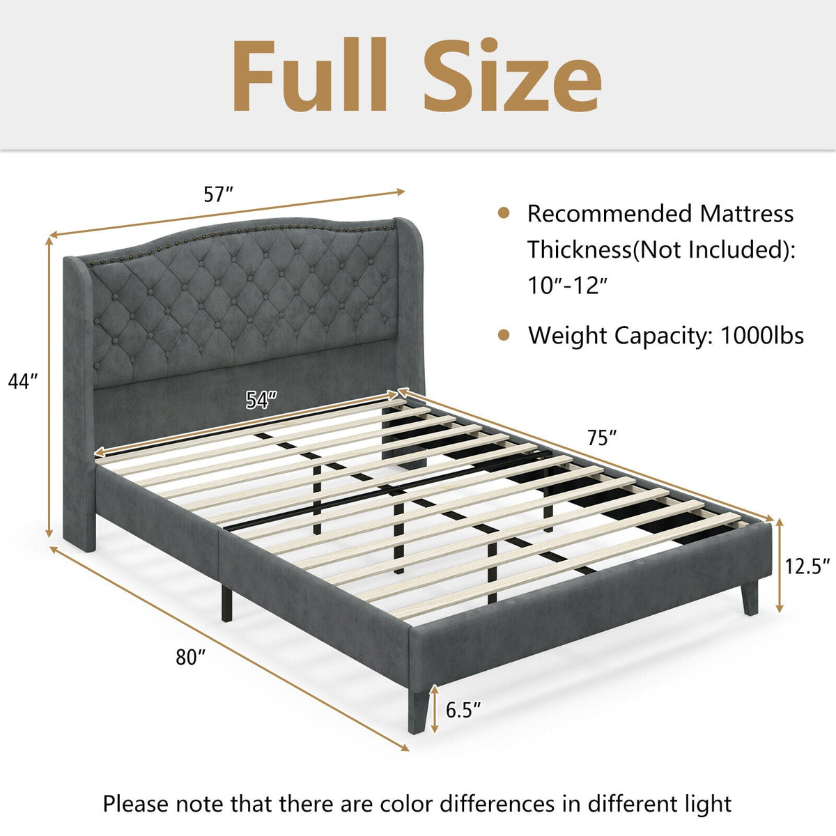 Full/Queen Size Upholstered Platform Bed Frame with Button Tufted Headboard-Full Size-Simple Bed Frame-DECOROLALA