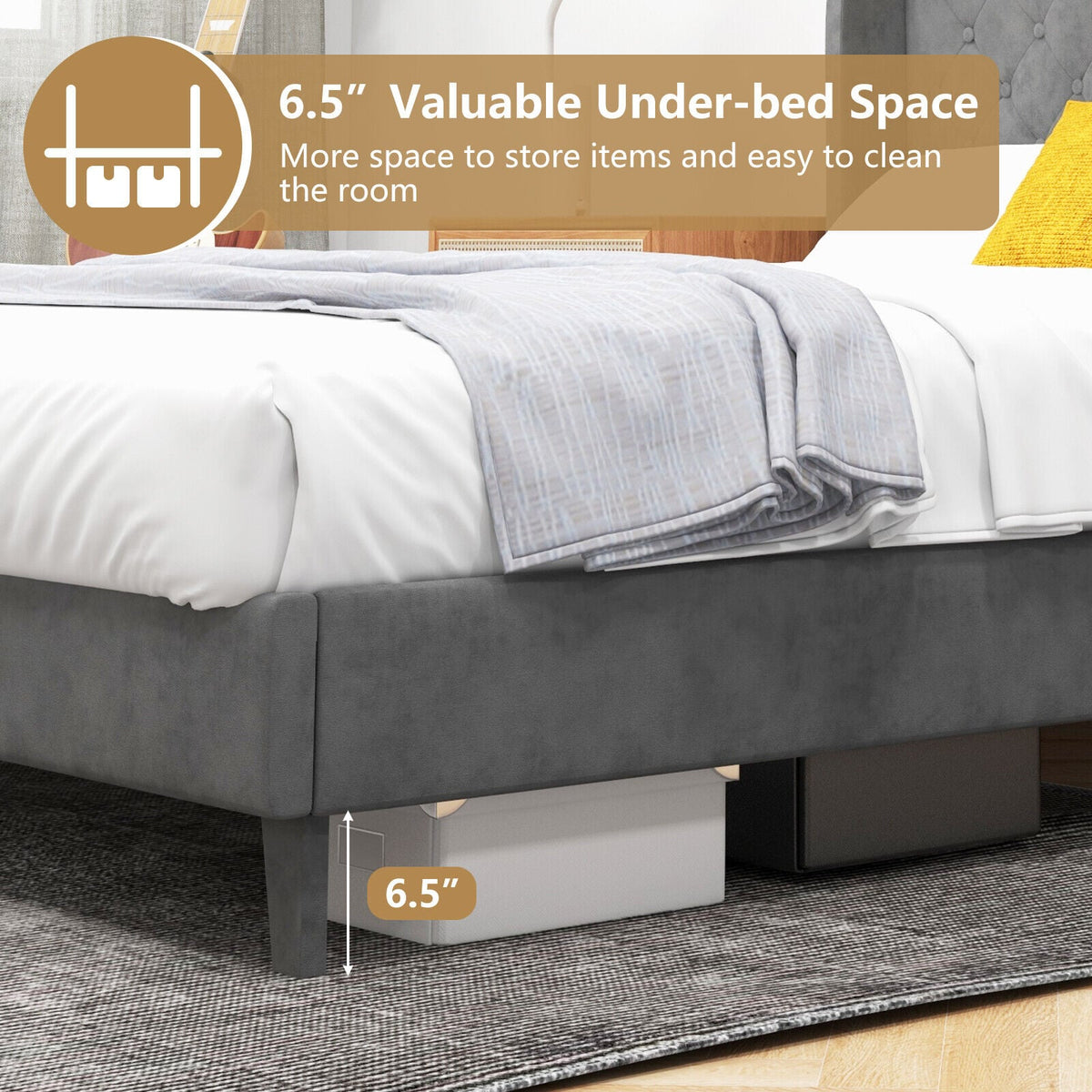 Full/Queen Size Upholstered Platform Bed Frame with Button Tufted Headboard-Full Size-Simple Bed Frame-DECOROLALA