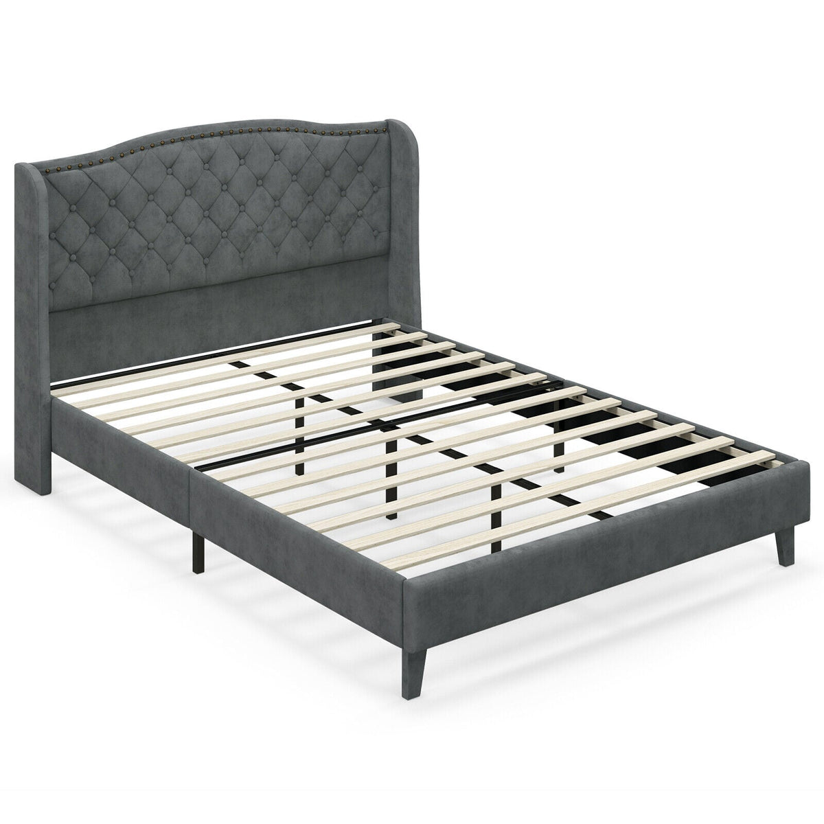 Full/Queen Size Upholstered Platform Bed Frame with Button Tufted Headboard-Full Size-Simple Bed Frame-DECOROLALA