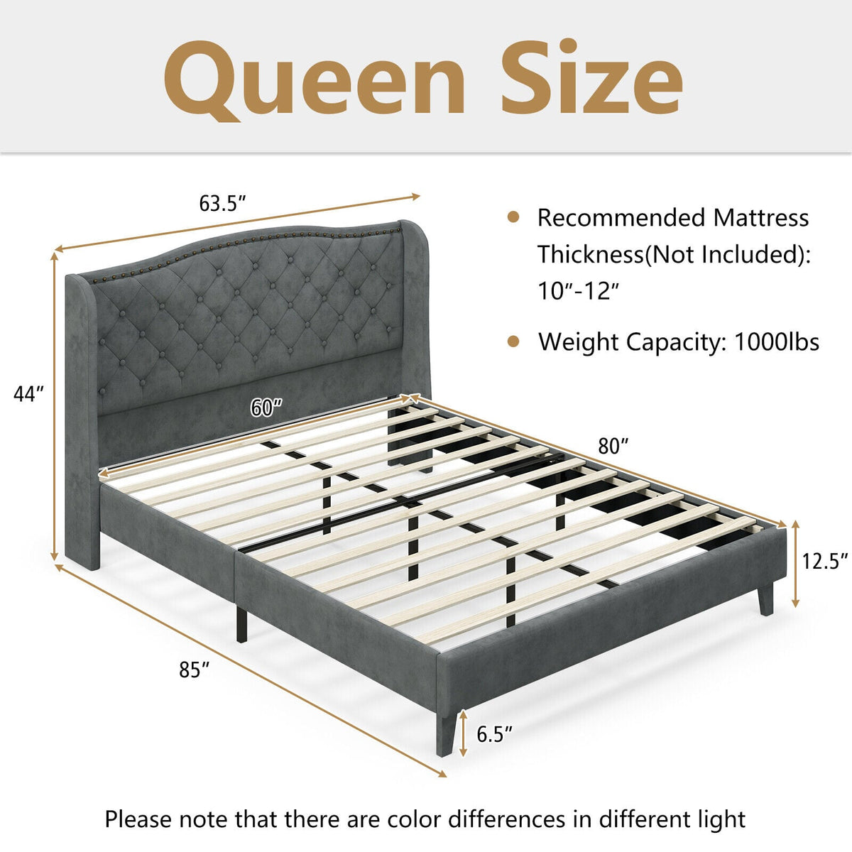 Full/Queen Size Upholstered Platform Bed Frame with Button Tufted Headboard-Queen Size-Simple Bed Frame-DECOROLALA