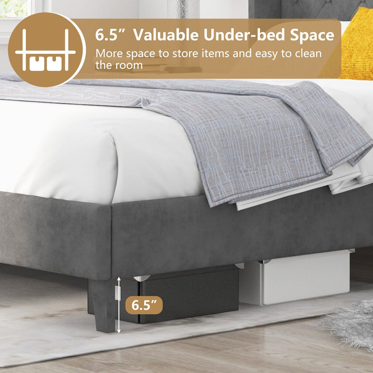 Full/Queen Size Upholstered Platform Bed Frame with Button Tufted Headboard-Queen Size-Simple Bed Frame-DECOROLALA