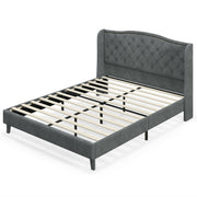 Full/Queen Size Upholstered Platform Bed Frame with Button Tufted Headboard-Queen Size-Simple Bed Frame-DECOROLALA