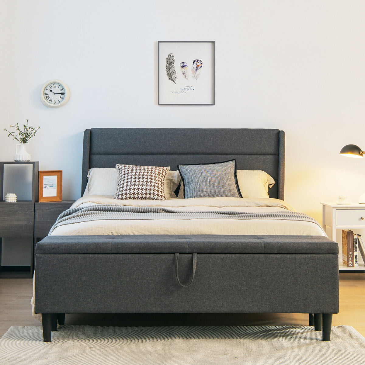 Full/Queen Size Upholstered Platform Bed Frame with Storage Ottoman-Full Size-Simple Bed Frame-DECOROLALA