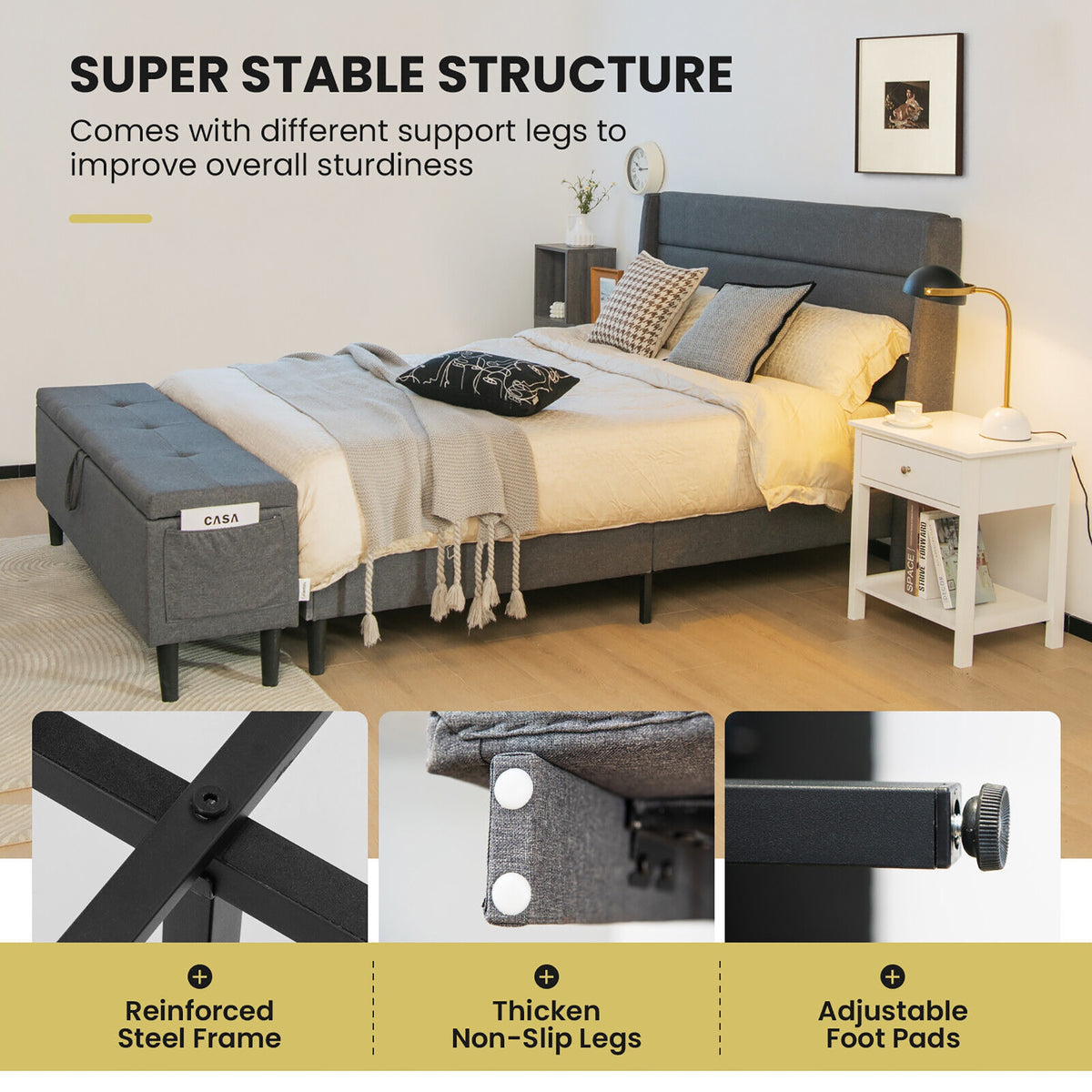 Full/Queen Size Upholstered Platform Bed Frame with Storage Ottoman-Full Size-Simple Bed Frame-DECOROLALA