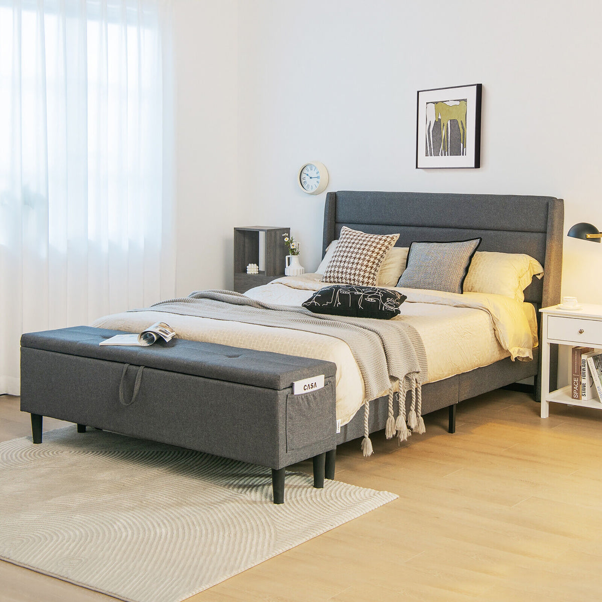 Full/Queen Size Upholstered Platform Bed Frame with Storage Ottoman-Full Size-Simple Bed Frame-DECOROLALA