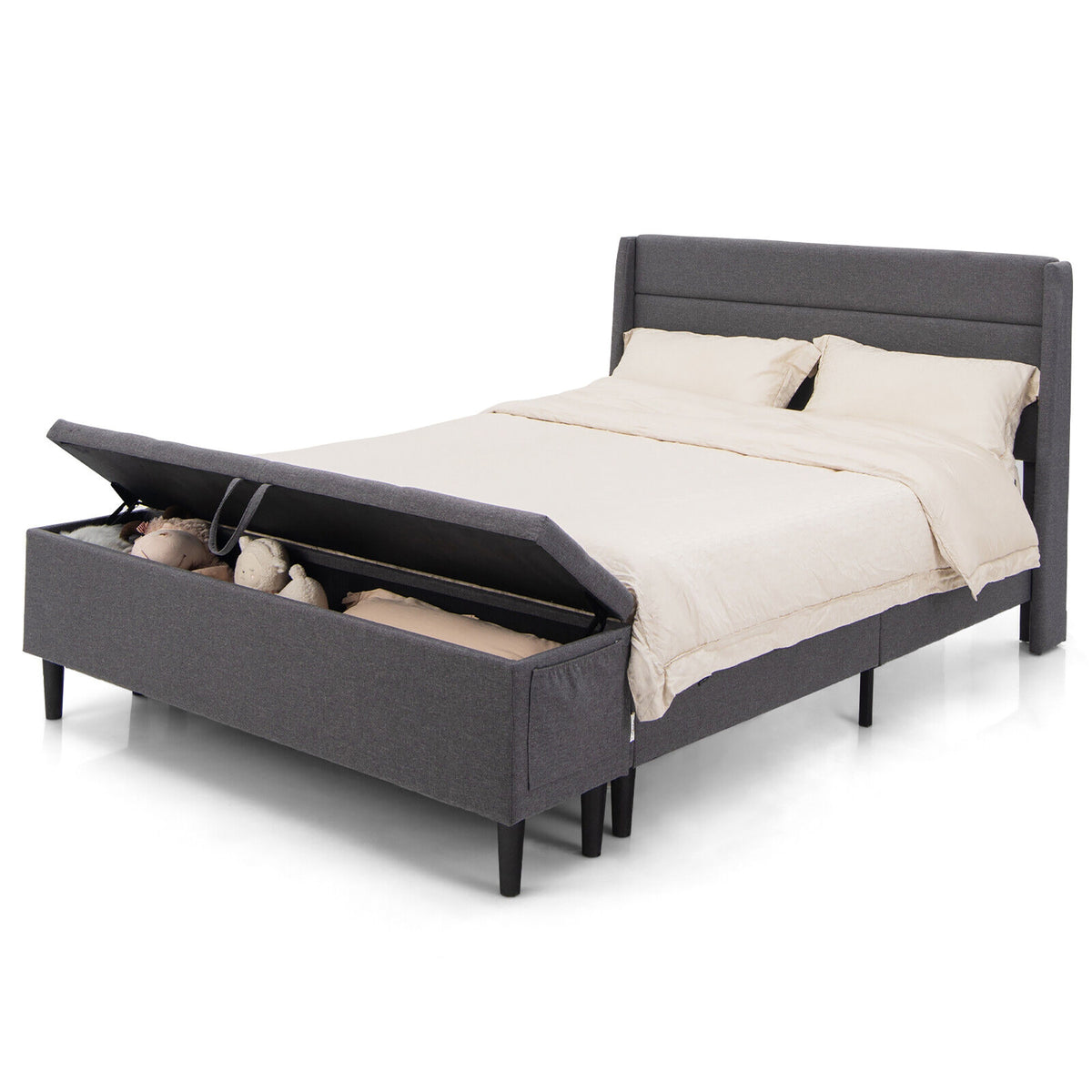Full/Queen Size Upholstered Platform Bed Frame with Storage Ottoman-Full Size-Simple Bed Frame-DECOROLALA