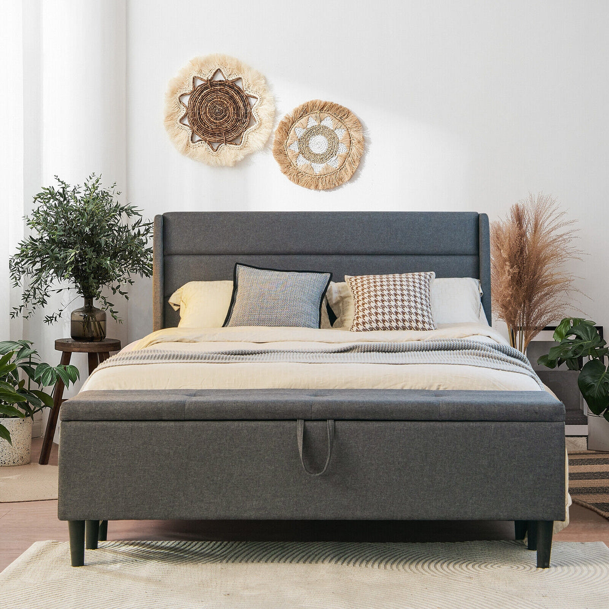 Full/Queen Size Upholstered Platform Bed Frame with Storage Ottoman-Queen Size-Simple Bed Frame-DECOROLALA