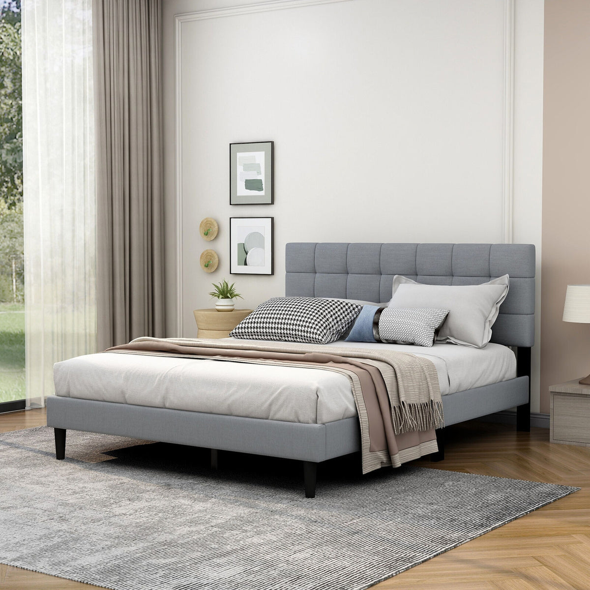 Full/Queen Size Upholstered Platform Bed Frame with Storage Ottoman-Queen Size-Simple Bed Frame-DECOROLALA
