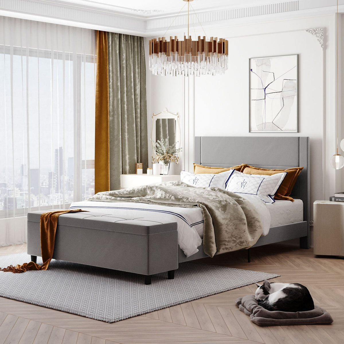 Full/Queen Size Upholstered Platform Bed Frame with Storage Ottoman-Queen Size-Simple Bed Frame-DECOROLALA