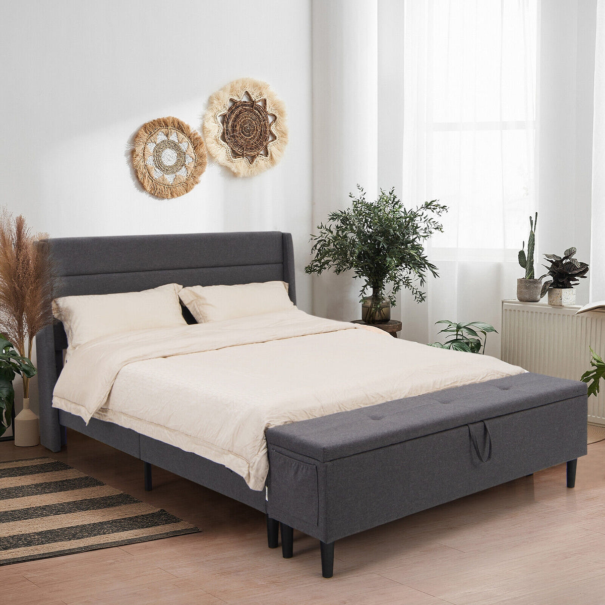 Full/Queen Size Upholstered Platform Bed Frame with Storage Ottoman-Queen Size-Simple Bed Frame-DECOROLALA