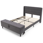 Full/Queen Size Upholstered Platform Bed Frame with Storage Ottoman-Queen Size-Simple Bed Frame-DECOROLALA