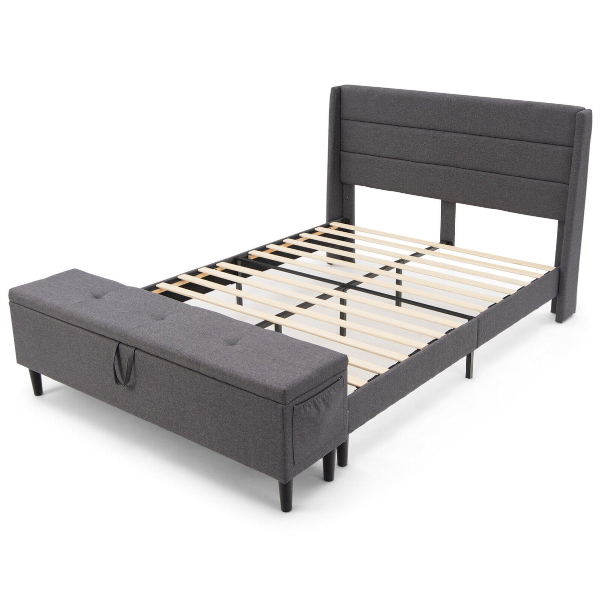 Full/Queen Size Upholstered Platform Bed Frame with Storage Ottoman-Queen Size-Simple Bed Frame-DECOROLALA
