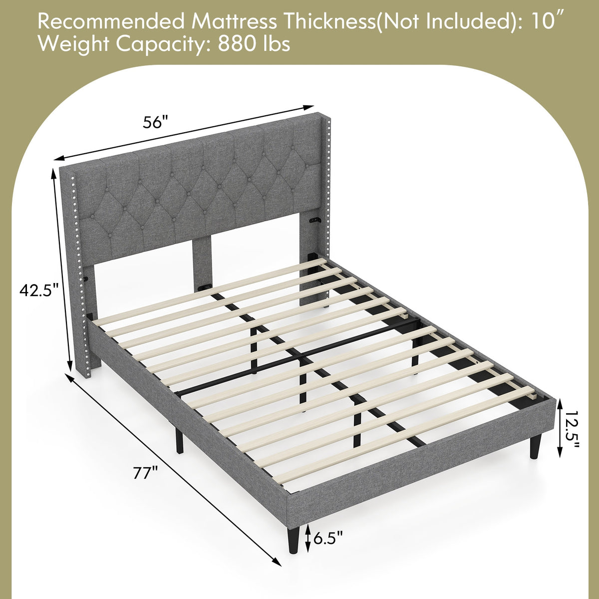 Full/Queen Size Upholstered Platform Bed with Button Tufted Headboard-Full Size-Simple Bed Frame-DECOROLALA