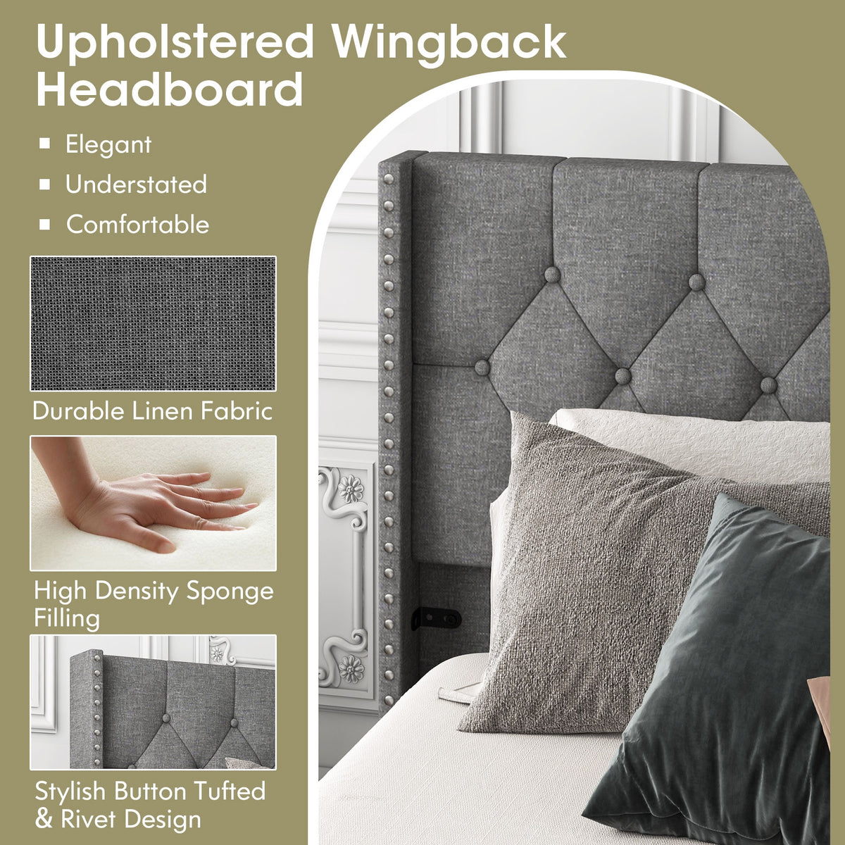 Full/Queen Size Upholstered Platform Bed with Button Tufted Headboard-Full Size-Simple Bed Frame-DECOROLALA