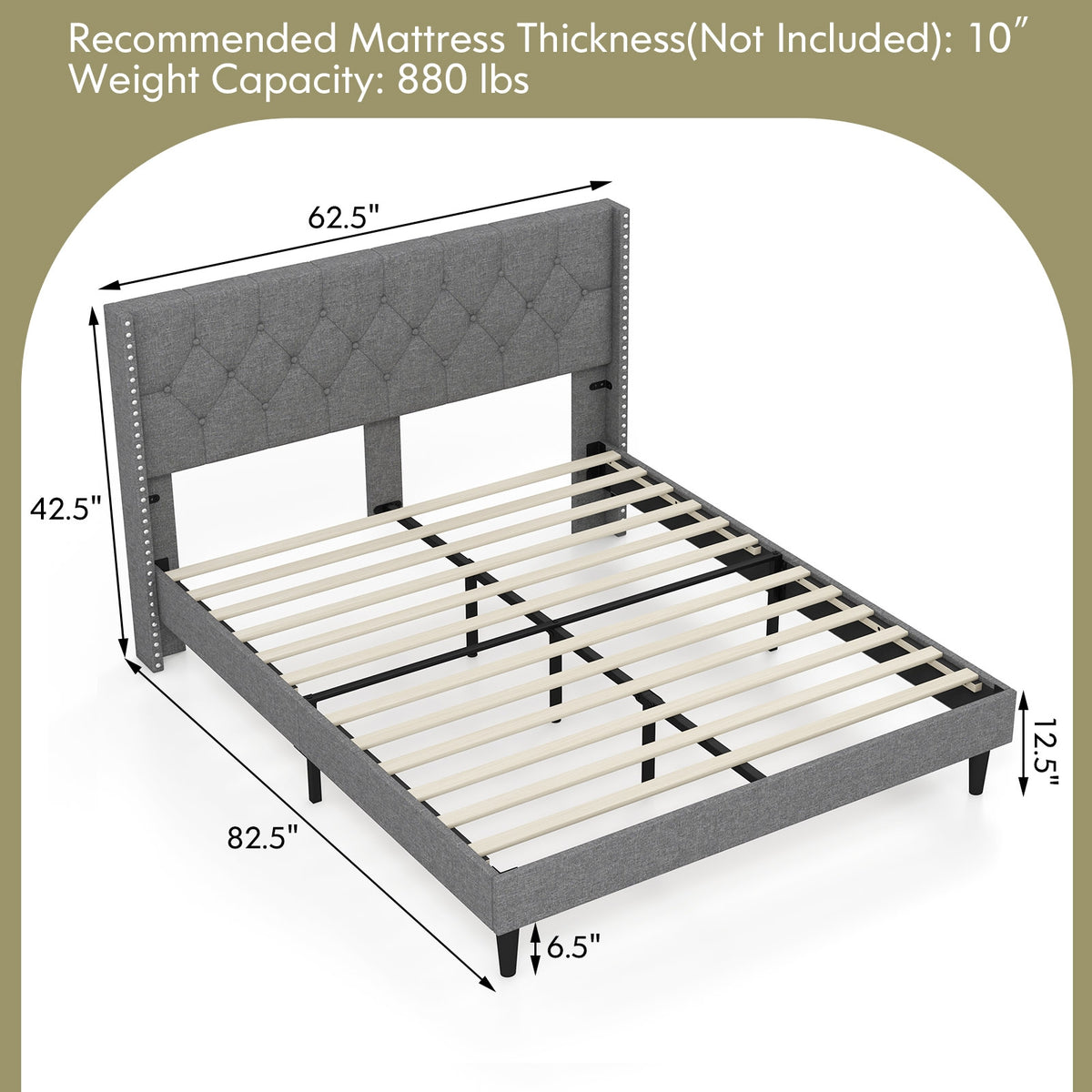 Full/Queen Size Upholstered Platform Bed with Button Tufted Headboard-Queen Size-Simple Bed Frame-DECOROLALA
