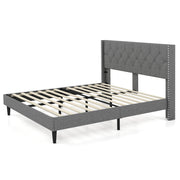 Full/Queen Size Upholstered Platform Bed with Button Tufted Headboard-Queen Size-Simple Bed Frame-DECOROLALA
