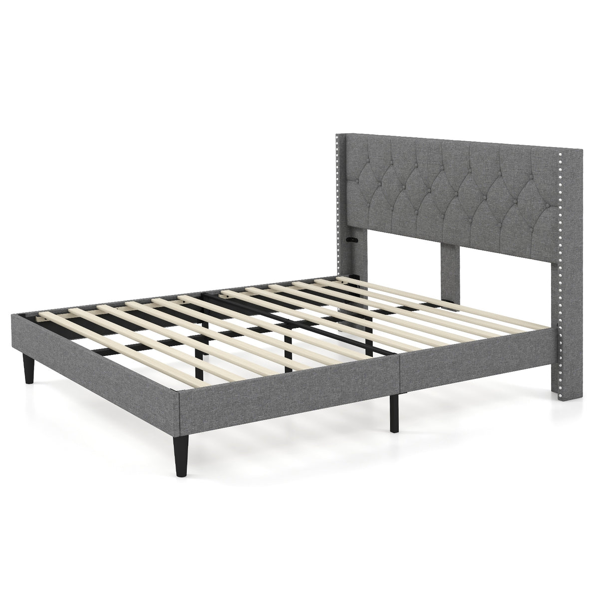 Full/Queen Size Upholstered Platform Bed with Button Tufted Headboard-Queen Size-Simple Bed Frame-DECOROLALA