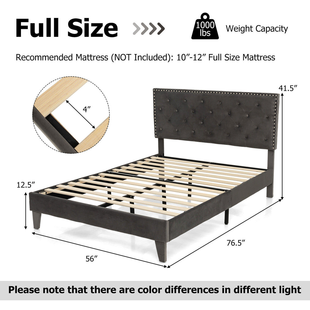 Full/Queen Size Upholstered Platform Bed with Tufted Headboard-Full Size-Simple Bed Frame-DECOROLALA