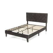Full/Queen Size Upholstered Platform Bed with Tufted Headboard-Full Size-Simple Bed Frame-DECOROLALA