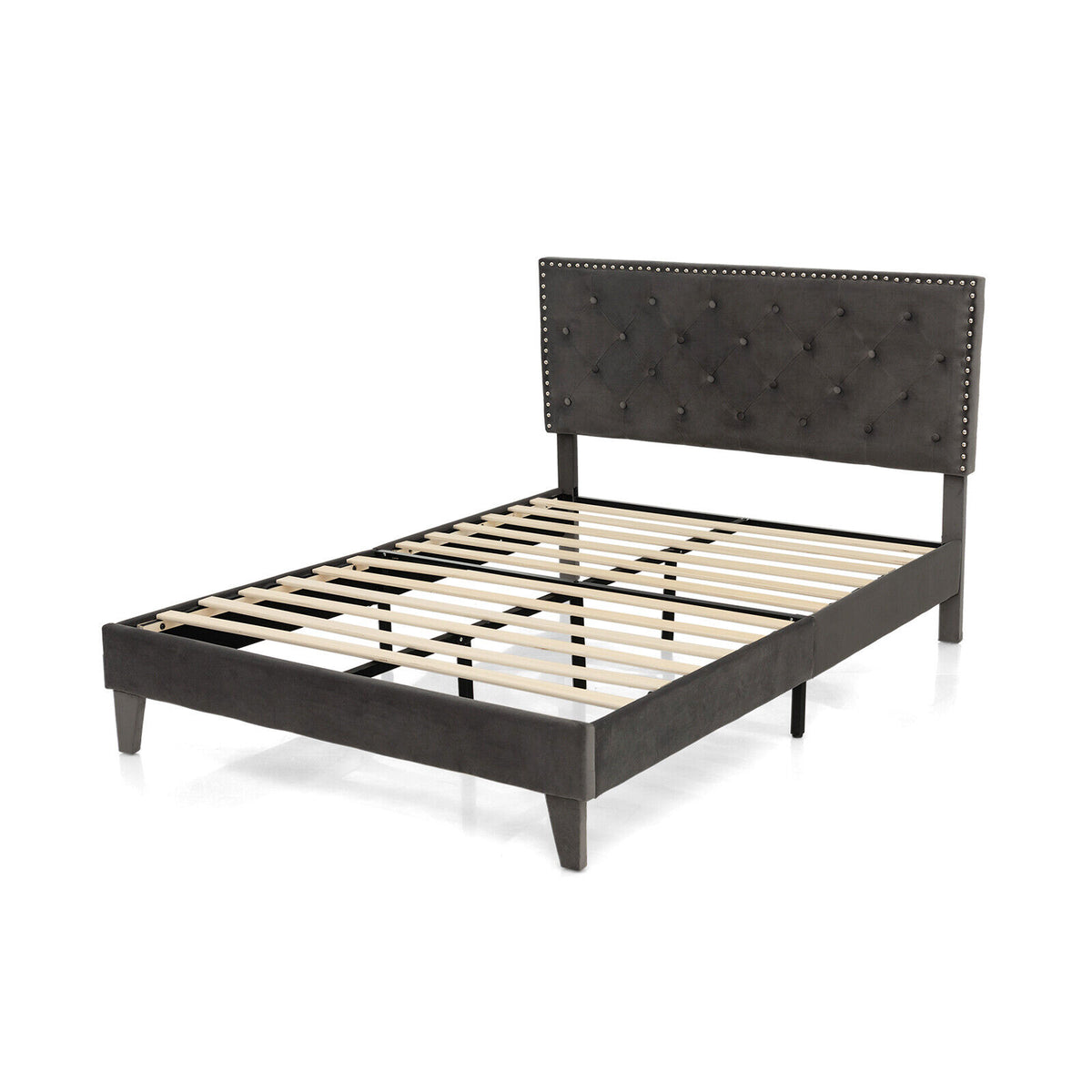 Full/Queen Size Upholstered Platform Bed with Tufted Headboard-Full Size-Simple Bed Frame-DECOROLALA