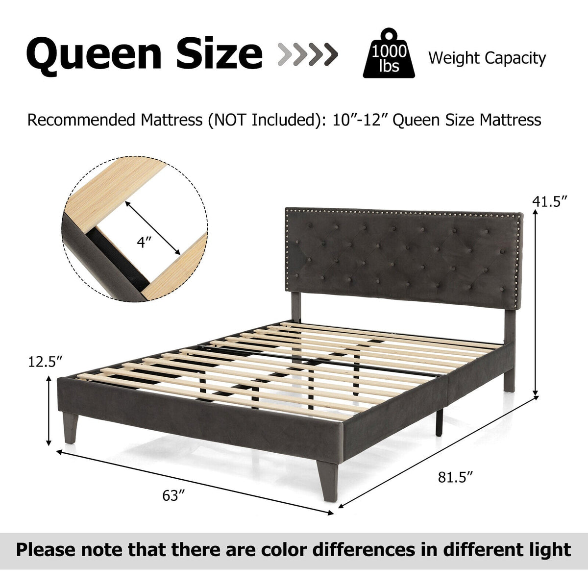 Full/Queen Size Upholstered Platform Bed with Tufted Headboard-Queen Size-Simple Bed Frame-DECOROLALA
