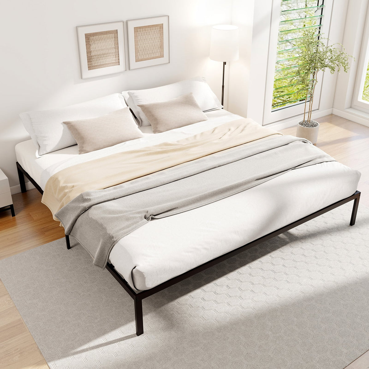 Full/Queen/King Size Metal Bed Frame Heavy Duty Support Slats Mattress Foundation-King Size-Simple Bed Frame-DECOROLALA