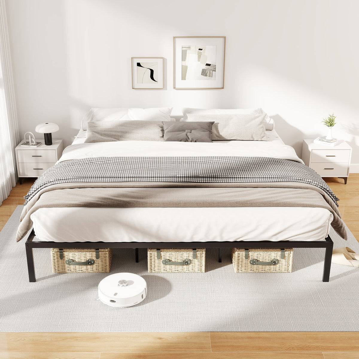 Full/Queen/King Size Metal Bed Frame Heavy Duty Support Slats Mattress Foundation-King Size-Simple Bed Frame-DECOROLALA