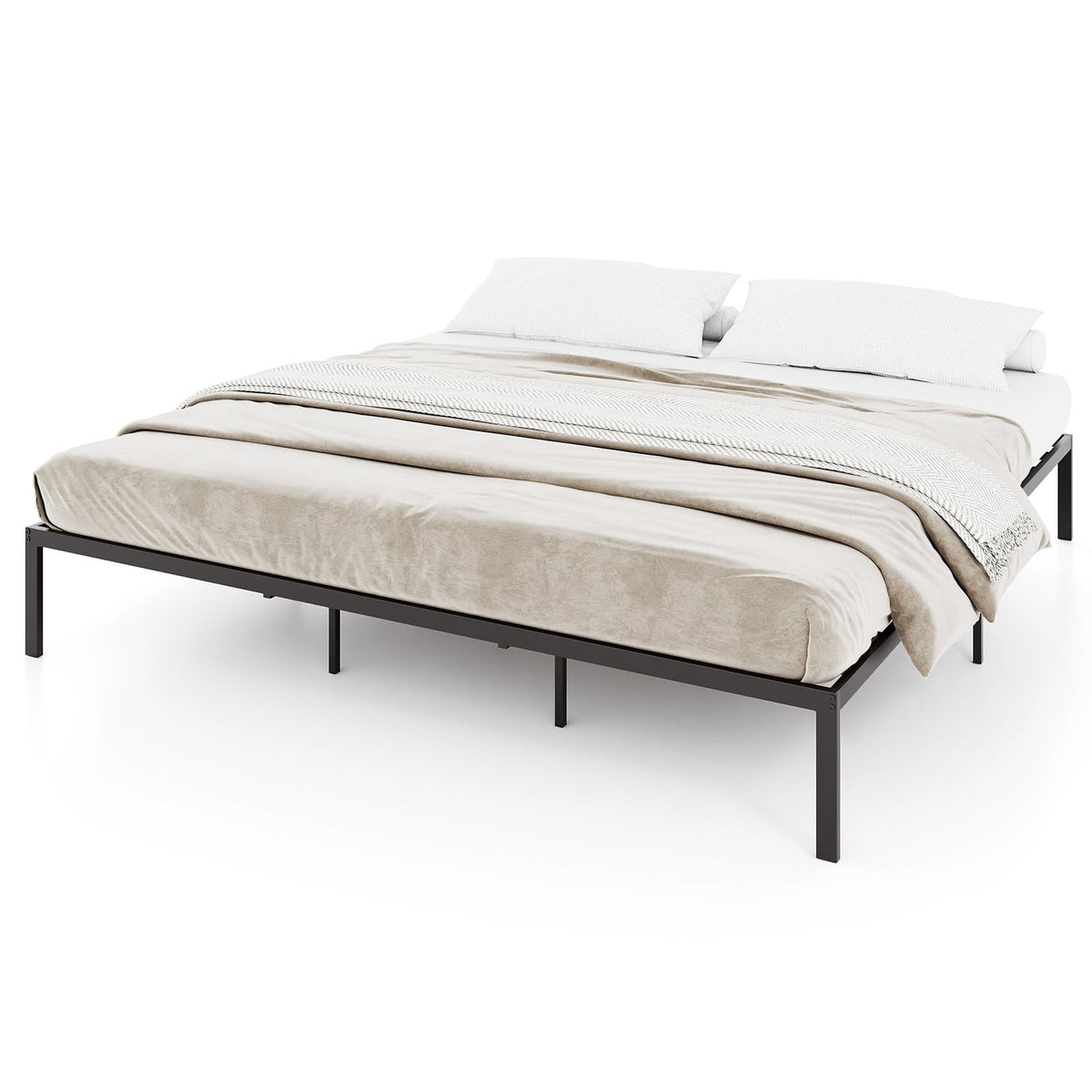 Full/Queen/King Size Metal Bed Frame Heavy Duty Support Slats Mattress Foundation-King Size-Simple Bed Frame-DECOROLALA