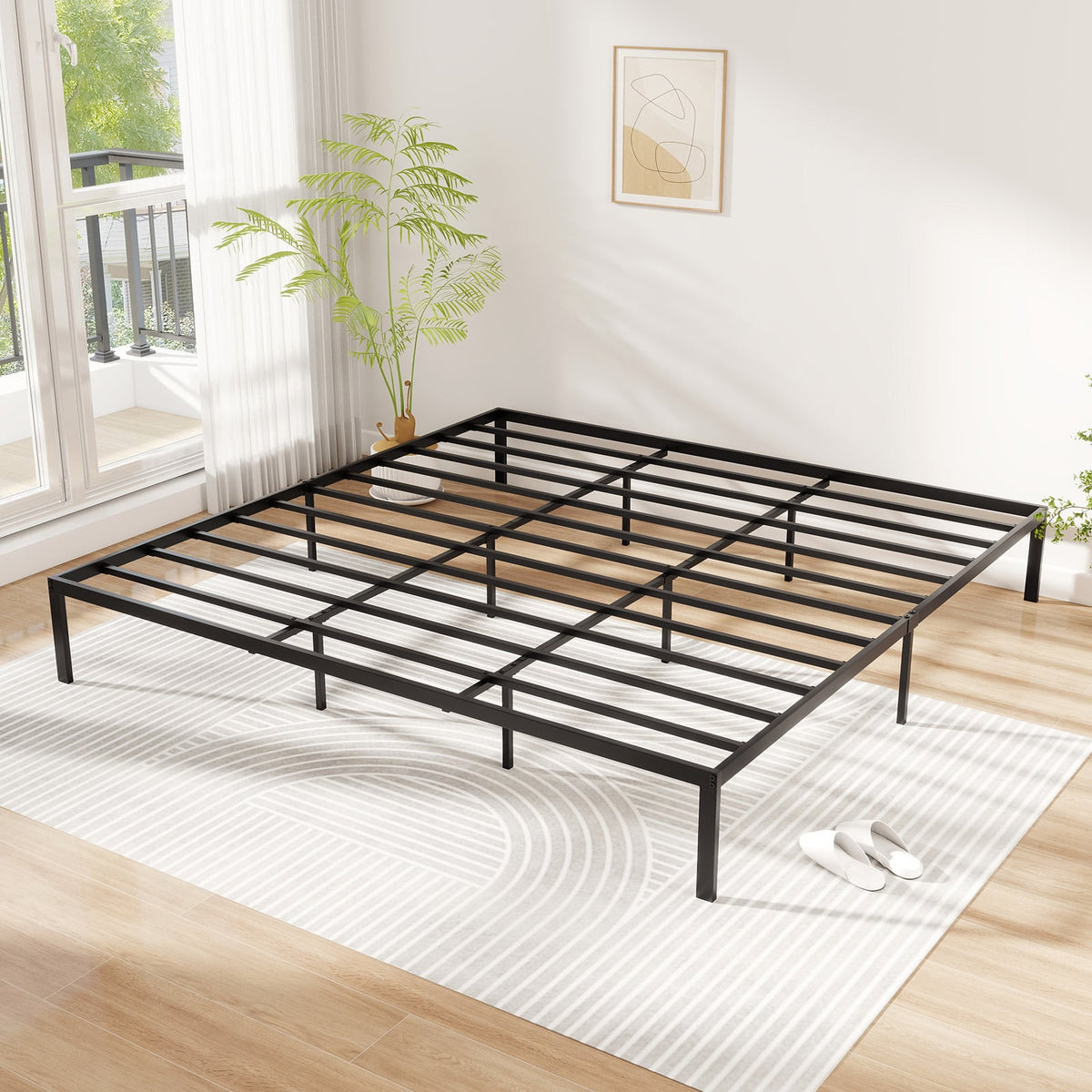 Full/Queen/King Size Metal Bed Frame Heavy Duty Support Slats Mattress Foundation-King Size-Simple Bed Frame-DECOROLALA