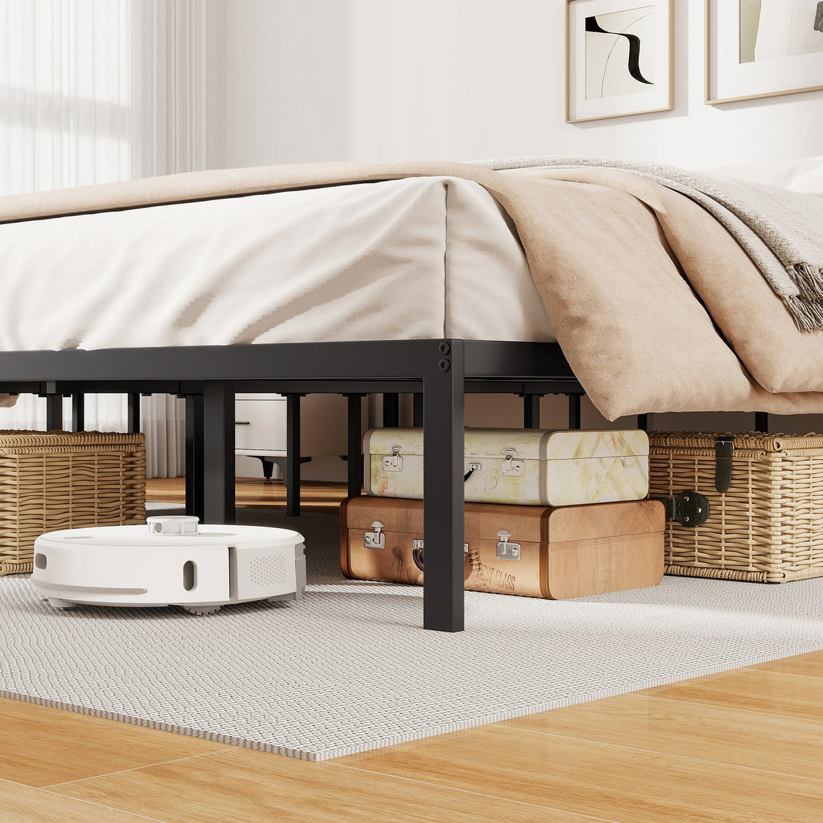 Full/Queen/King Size Metal Bed Frame Heavy Duty Support Slats Mattress Foundation-King Size-Simple Bed Frame-DECOROLALA