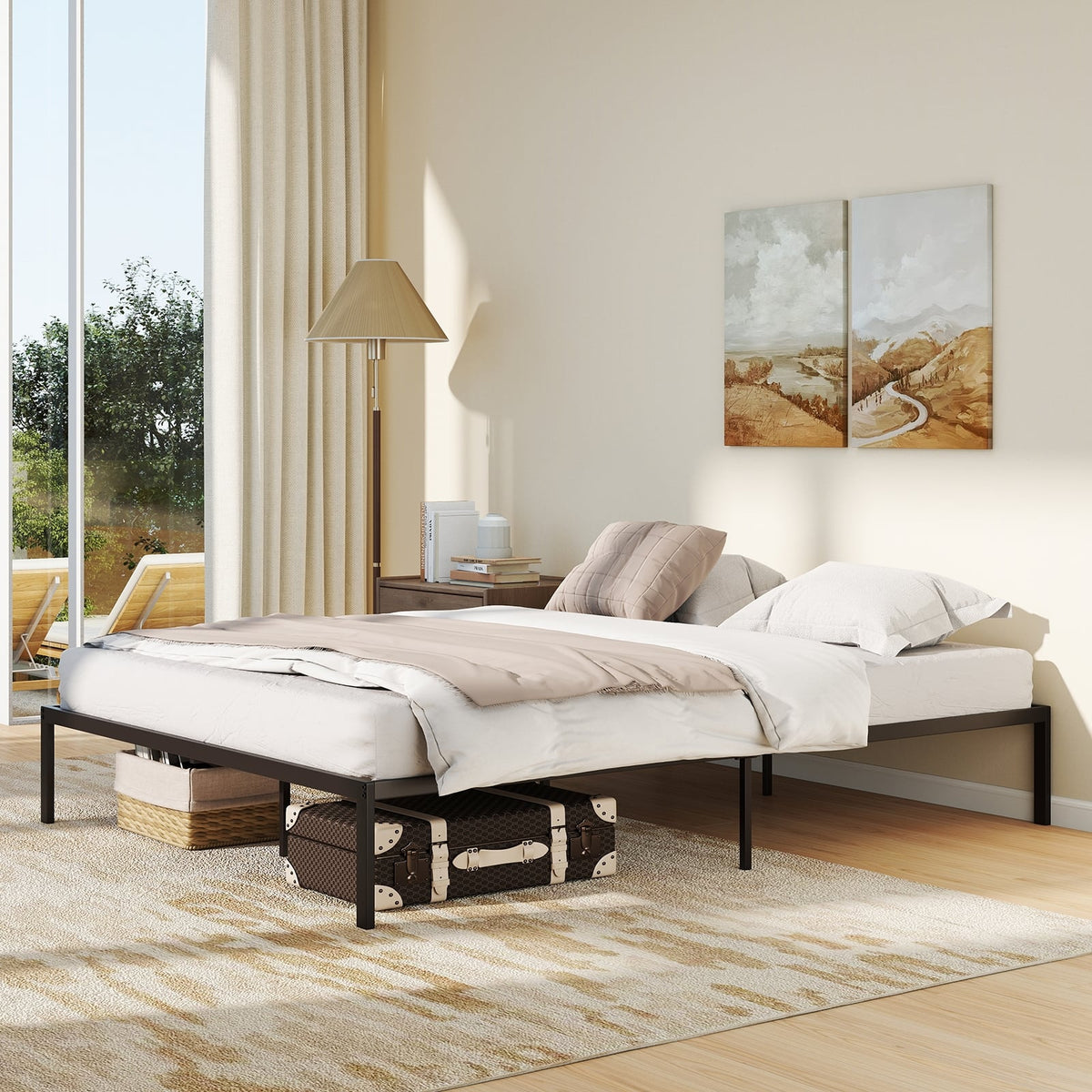 Full/Queen/King Size Metal Bed Frame Heavy Duty Support Slats Mattress Foundation-Queen Size-Simple Bed Frame-DECOROLALA