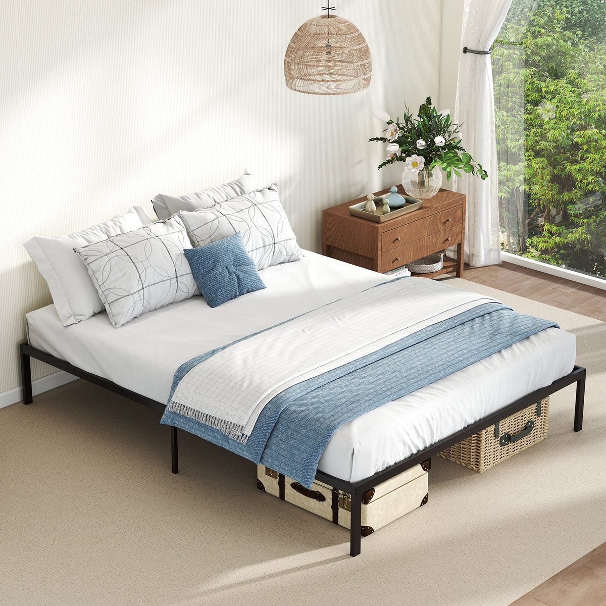 Full/Queen/King Size Metal Bed Frame Heavy Duty Support Slats Mattress Foundation-Queen Size-Simple Bed Frame-DECOROLALA