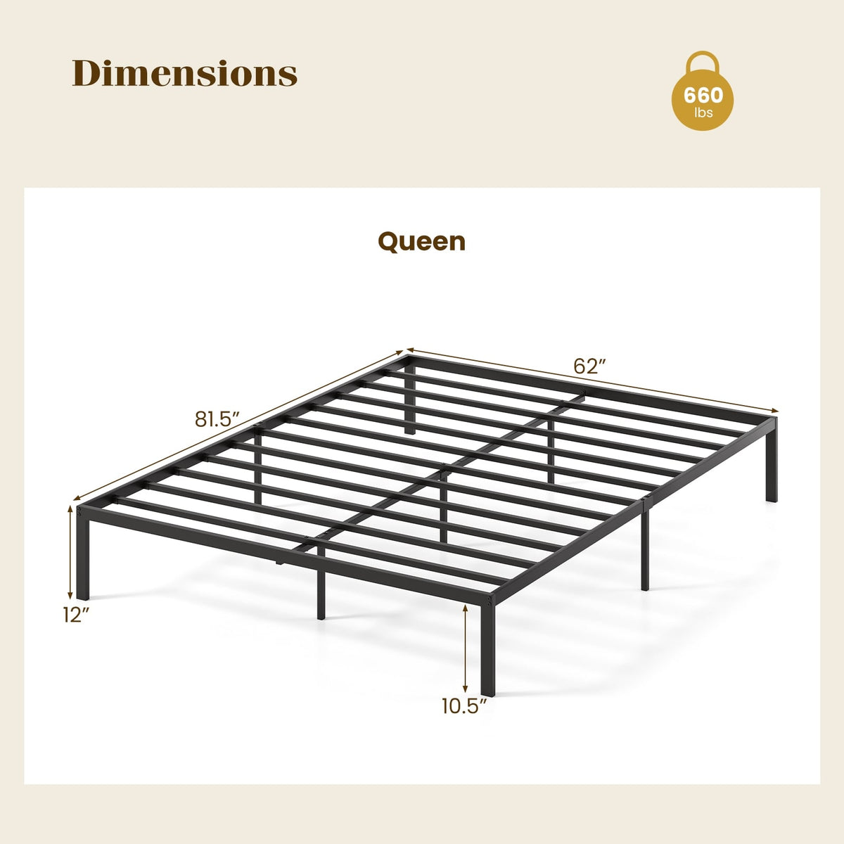 Full/Queen/King Size Metal Bed Frame Heavy Duty Support Slats Mattress Foundation-Queen Size-Simple Bed Frame-DECOROLALA